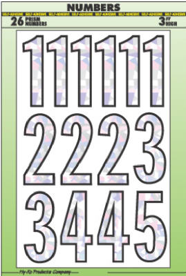 Hy-Ko MM-33N Vinyl Adhesive Silver Background Prism Number Set, 3"