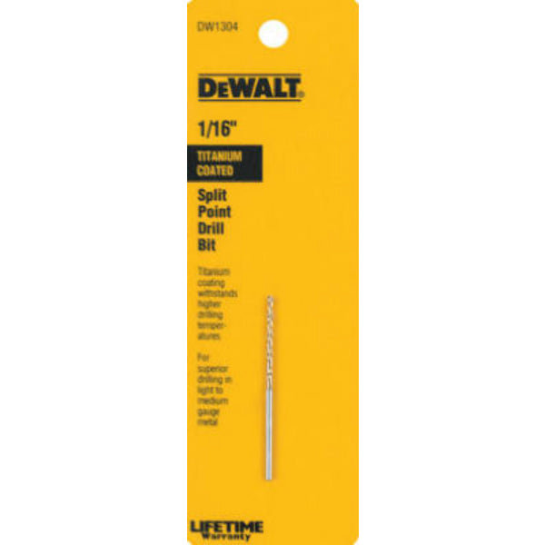 DeWalt® DW1304 Titanium Split Point Drill Bit, 1/16"