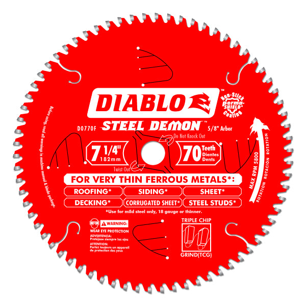 Diablo D0770F Ferrous Cutting Saw Blade, 7-1/4" x 70 Tooth, 5/8" Arbor