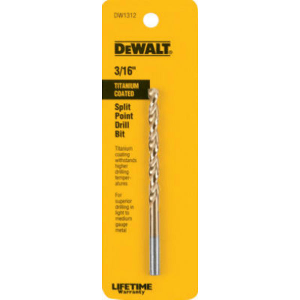 DeWalt® DW1312 Titanium Split Point Drill Bit, 3/16"