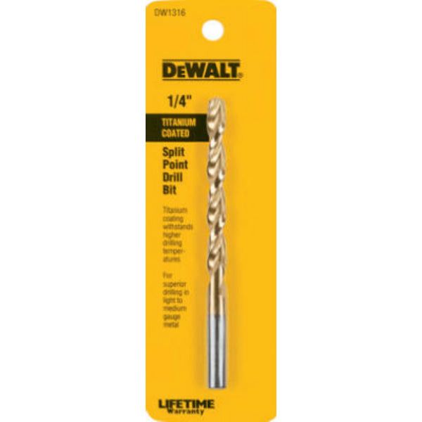DeWalt® DW1316 Titanium Split Point Drill Bit, 1/4"