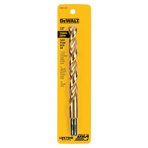 DeWalt® DW1332 Titanium Split Point Drill Bit, 1/2"