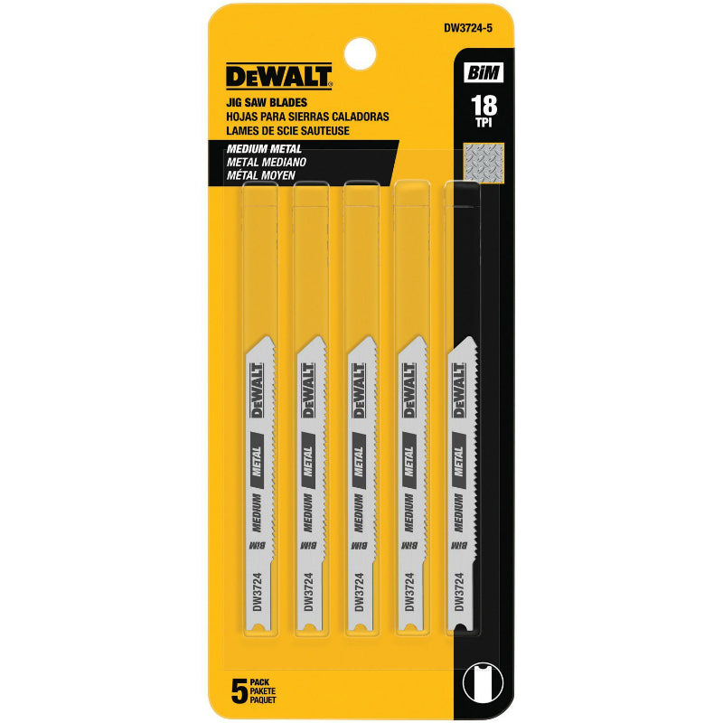 DeWalt® DW3724-5 Medium Metal Cutting Cobalt Steel Jig Saw Blade, 18TPI, 3"