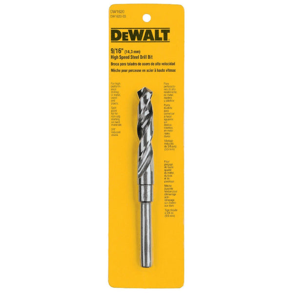 DeWalt® DW1620 High Speed Split Point Drill Bit, 9/16" Dia, 3/8" Shank