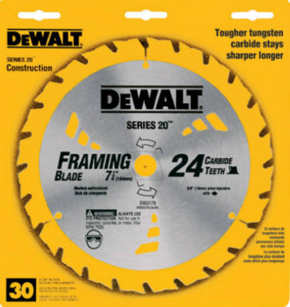 DeWalt® DW3178 Construction Series Thin Kerf  Framing Blade, 24T, 7-1/4"