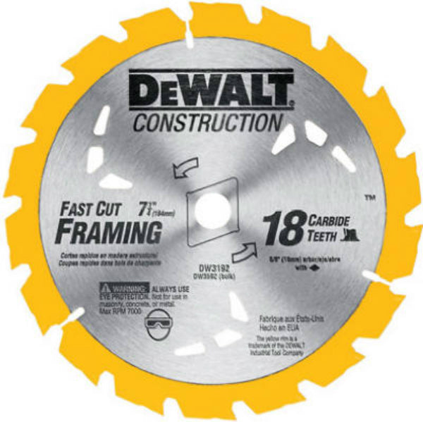 DeWalt® DW3192 Construction Series Circular Saw Blade, 18 Teeth, 7-1/4"