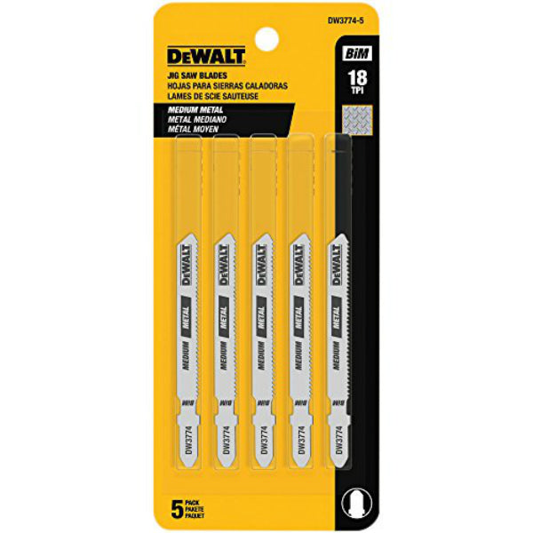 DeWalt® DW3774-5 Medium Metal Cutting Cobalt Steel Jig Saw Blades, 18TPI, 5-Pk