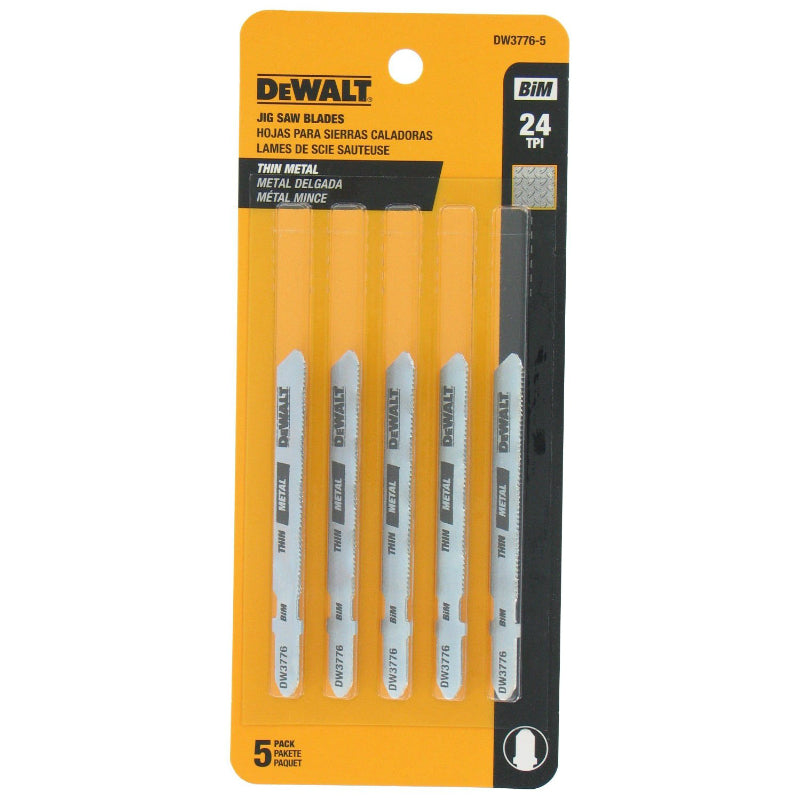 DeWalt® DW3776-5 Thin Metal Cutting Cobalt Steel Jig Saw Blades, 24TPI, 5-Pack