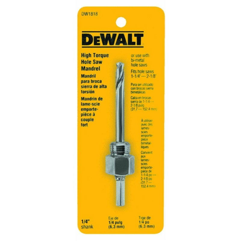 DeWalt® DW1818 High Torque Hole Saw Mandrel, Fits 1-1/4" to 2-1/8", 3/8"