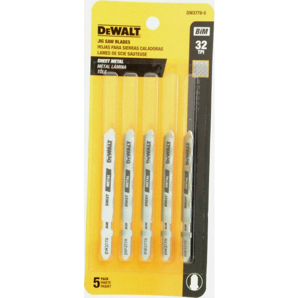 DeWalt® DW3778-5 Sheet Metal Cutting Cobalt Steel Jig Saw Blades, 32TPI, 5-Pack
