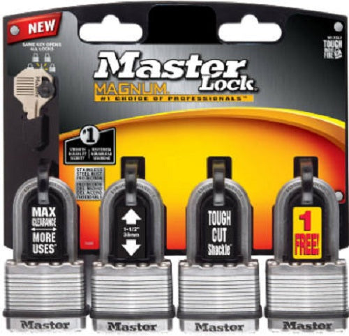 Master Lock M1XQLFCCSEN Magnum Laminated Lock, 1-3/4", 4-Pack