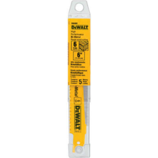 DeWalt® DW4801 Taper Back Bi-Metal Reciprocating Saw Blades, 3 TPI, 6", 5-Pack