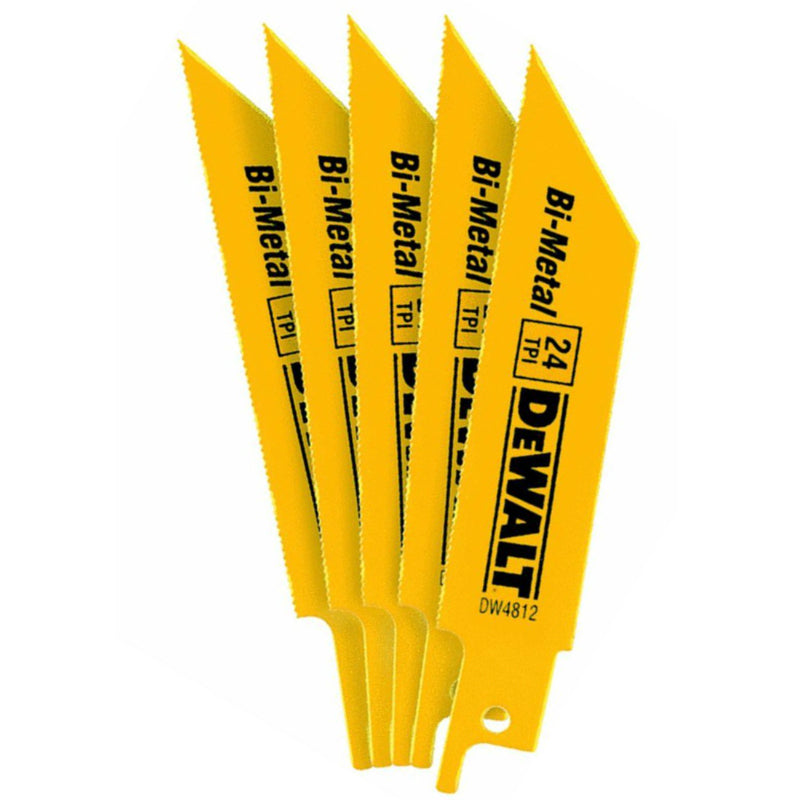 DeWalt® DW4812 Straight Back Bimetal Reciprocating Saw Blades, 24 TPI, 4", 5-Pk