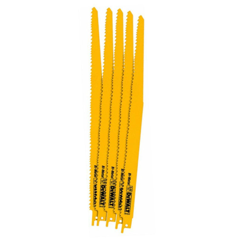 DeWalt® DW4849 Taper Back Bi-metal Reciprocating Saw Blades, 5/8 TPI, 12", 5-Pk