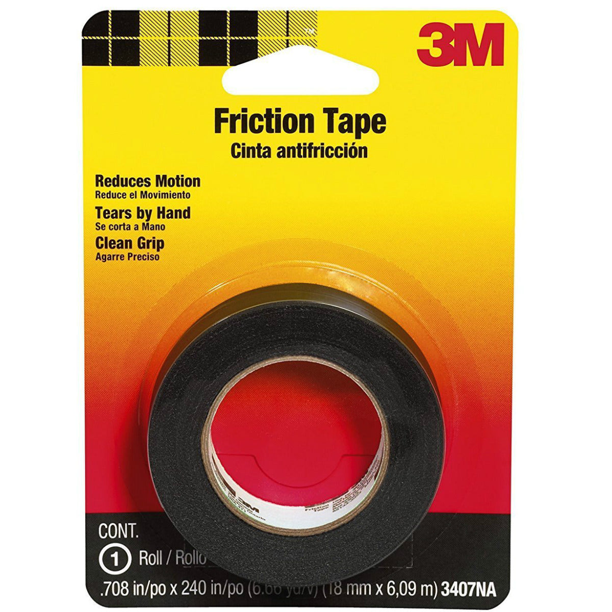 Scotch 3407 Medium Grade Friction Tape, 0.75" x 240", Black