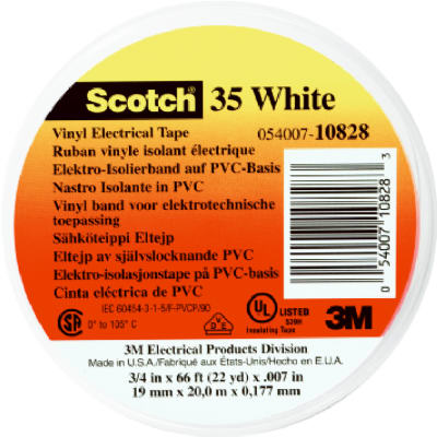 Scotch 10828-DL-2W Professional #35 Vinyl Electrical Tape, 3/4" x 66', White