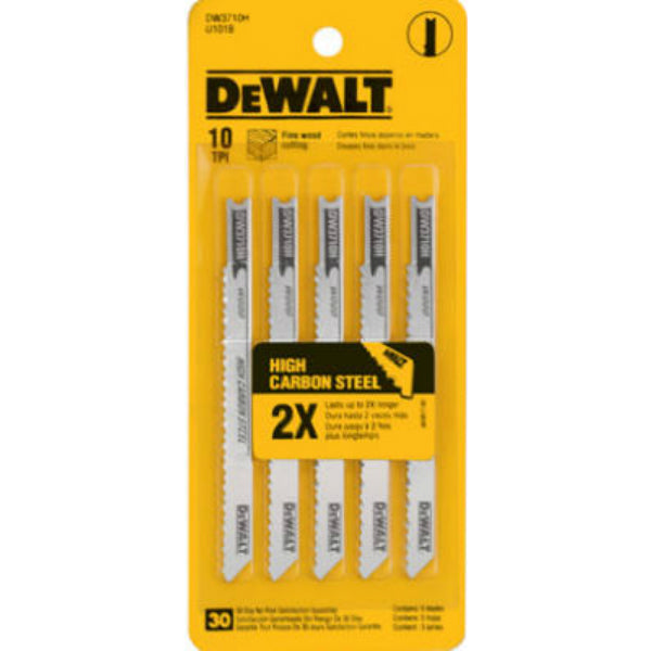 DeWalt® DW3710H Fine Cut Smooth Finish Woodcutting HCS Jig Saw Blades, 10TPI,5-Pk