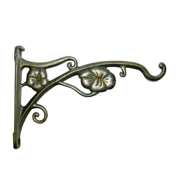 Panacea™ 85643 Hanging Plant Bracket with Flower, 9", Antique Gold