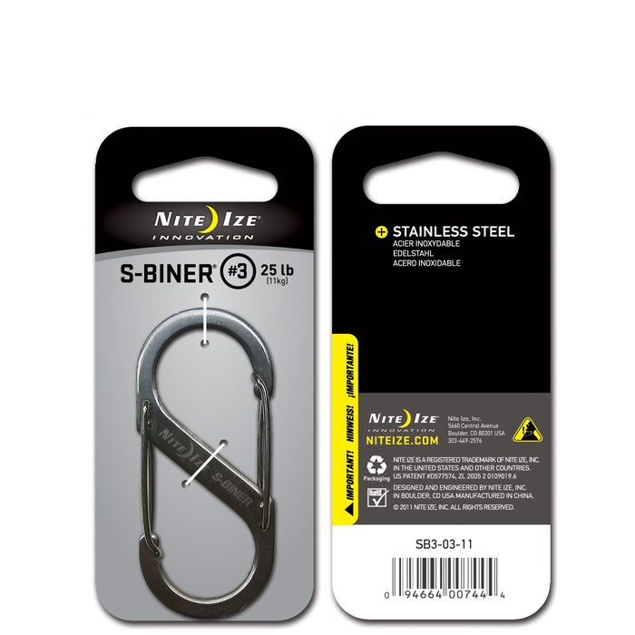 Nite Ize SB3-03-11 S-Biner Double-Gated Carabiner, #3, Stainless Steel, 25 Lb