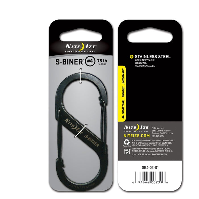 Nite Ize SB4-03-01 S-Biner Black Stainless Steel Dual-Gate Carabiner #4, 75 Lb