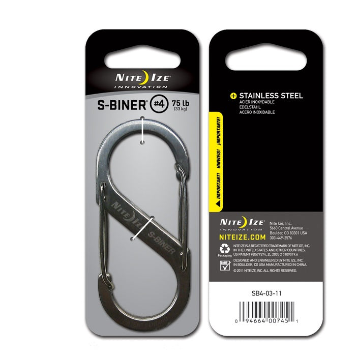 Nite Ize SB4-03-11 S-Biner Double-Gated Carabiner, #4, Stainless Steel, 75 Lb