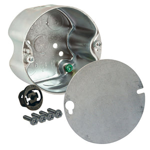 RACO® 299 Round Ceiling Fan Box, Drawn with Conduit KO's, 4" x 1-1/2" Deep