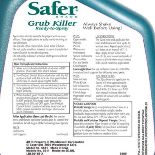 Safer® 5611 Concentrate Hose End Organic Grub Killer, RTS. 32 Oz