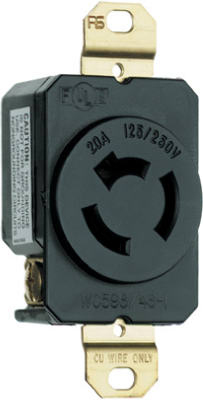 Pass & Seymour 7310 Turnlok Single Receptacle, 20A, 125/250V, Black