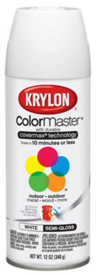 Krylon® K05150802 Colormaster™ Semi-Gloss Spray Enamel Paint, 12 Oz, White