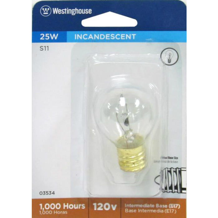 Westinghouse 03534 High Intensity S11 Incandescent Light Bulb, 25W, 115-125V, Clear