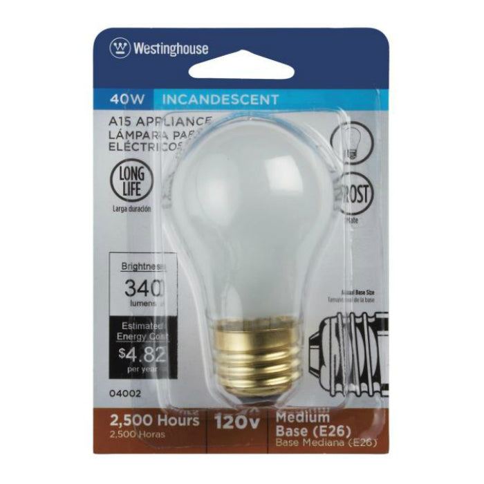 Westinghouse 04002 A15 Incandescent Appliance Light Bulb, 40W, Frosted