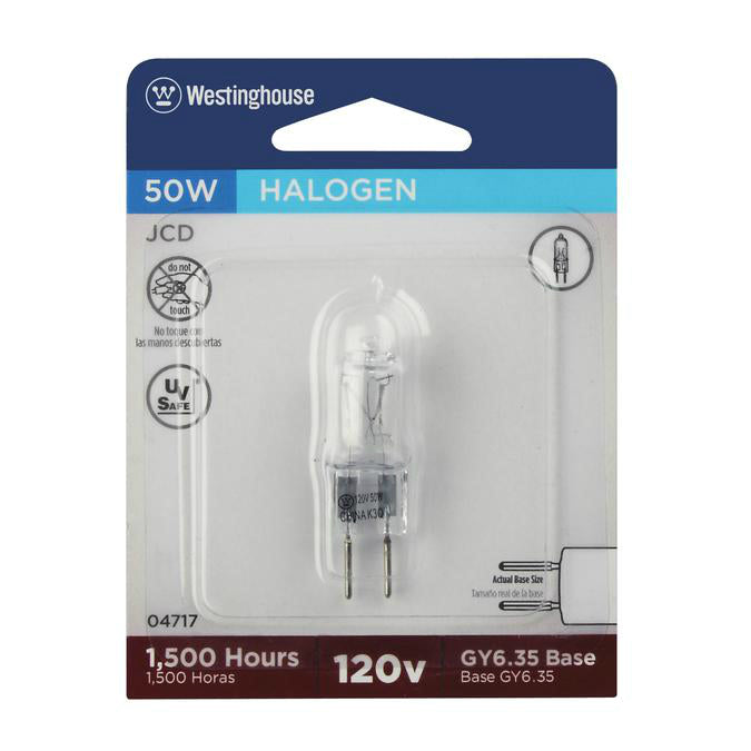 Westinghouse 04717 JCD Halogen T4 Light Bulb, 50W, GY6.35 Base, Clear