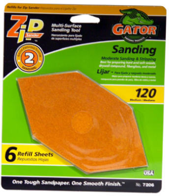 Gator 7206 Zip Sanding Refill Sheet, 120 Grit, 3" x 6" x 3"