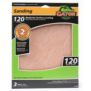 Gator 7263 Step-2 Premium Sanding Sheet, 120 Grit, 9" x 11"