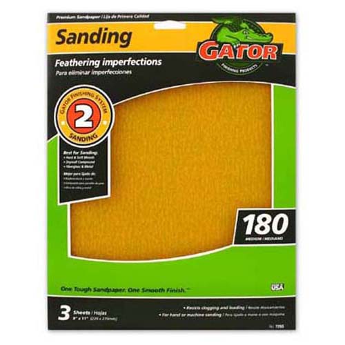 Gator 7265 Step-2 Premium Sanding Sheet, 180 Grit, 9" x 11"