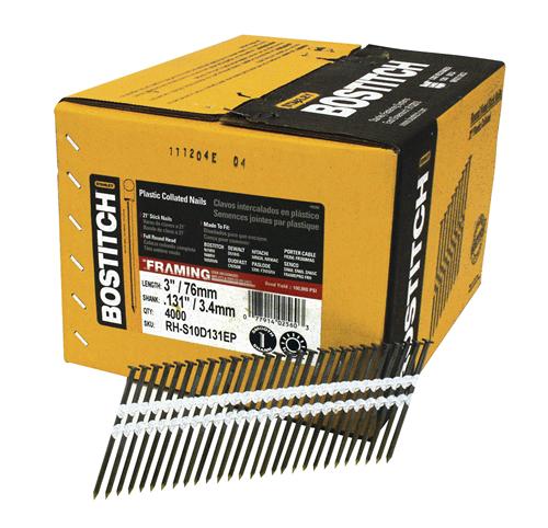 Bostitch® RH-S10D131EP Plastic Collated Stick Framing Nails, 21°, 3", 4000-Count