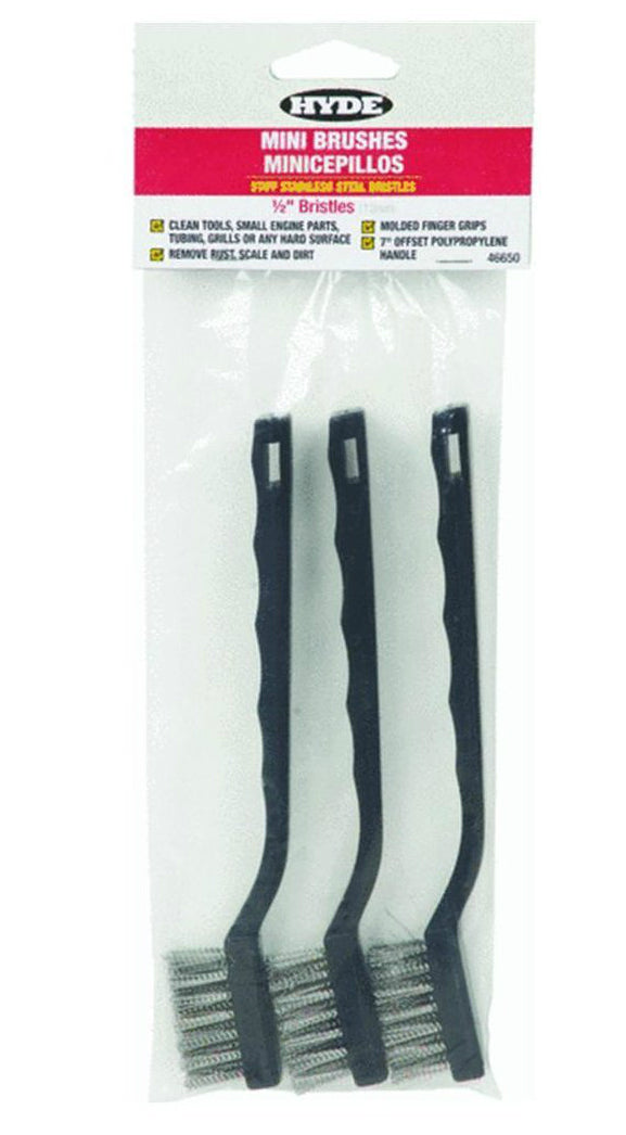 Hyde® 46650 Stainless Bristle Mini Brushes, 3-Pack