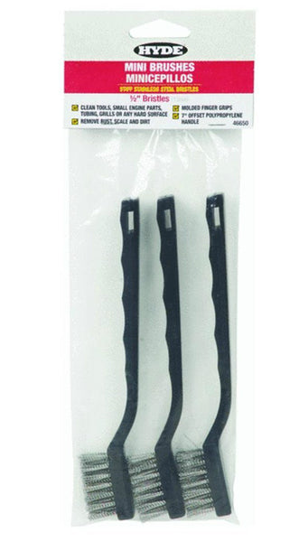 Hyde® 46650 Stainless Bristle Mini Brushes, 3-Pack