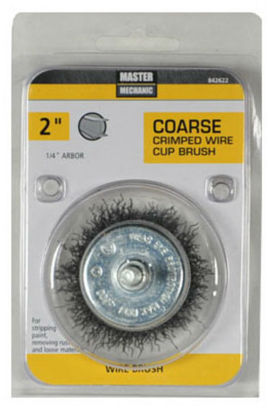 Master Mechanic 842622 Coarse Utility Crimped Wire Cup Brush, 2", 1/4" Shank