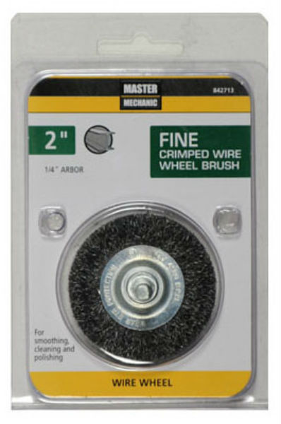 Master Mechanic 842713 Stem Mounted Crimped Wire Wheel Brushes, 2", Fine