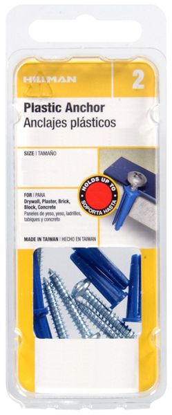Hillman 5069 Blue Conical Plastic Anchor with PHP SM Screw, 14-16 x 1-3/8", 2 Pack