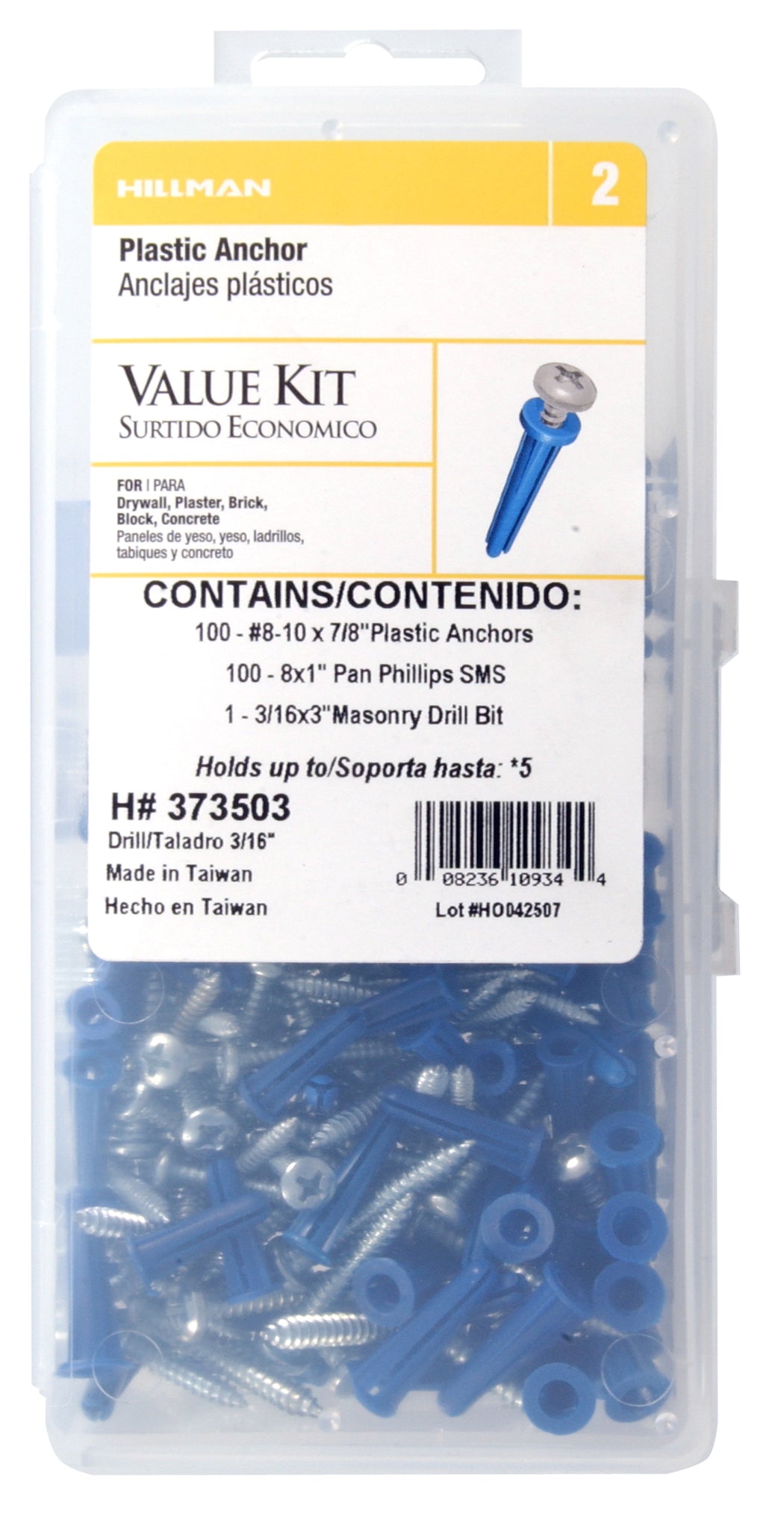 Hillman Fasteners 373503 Conical Blue Plastic Anchor Kit, 201-Piece