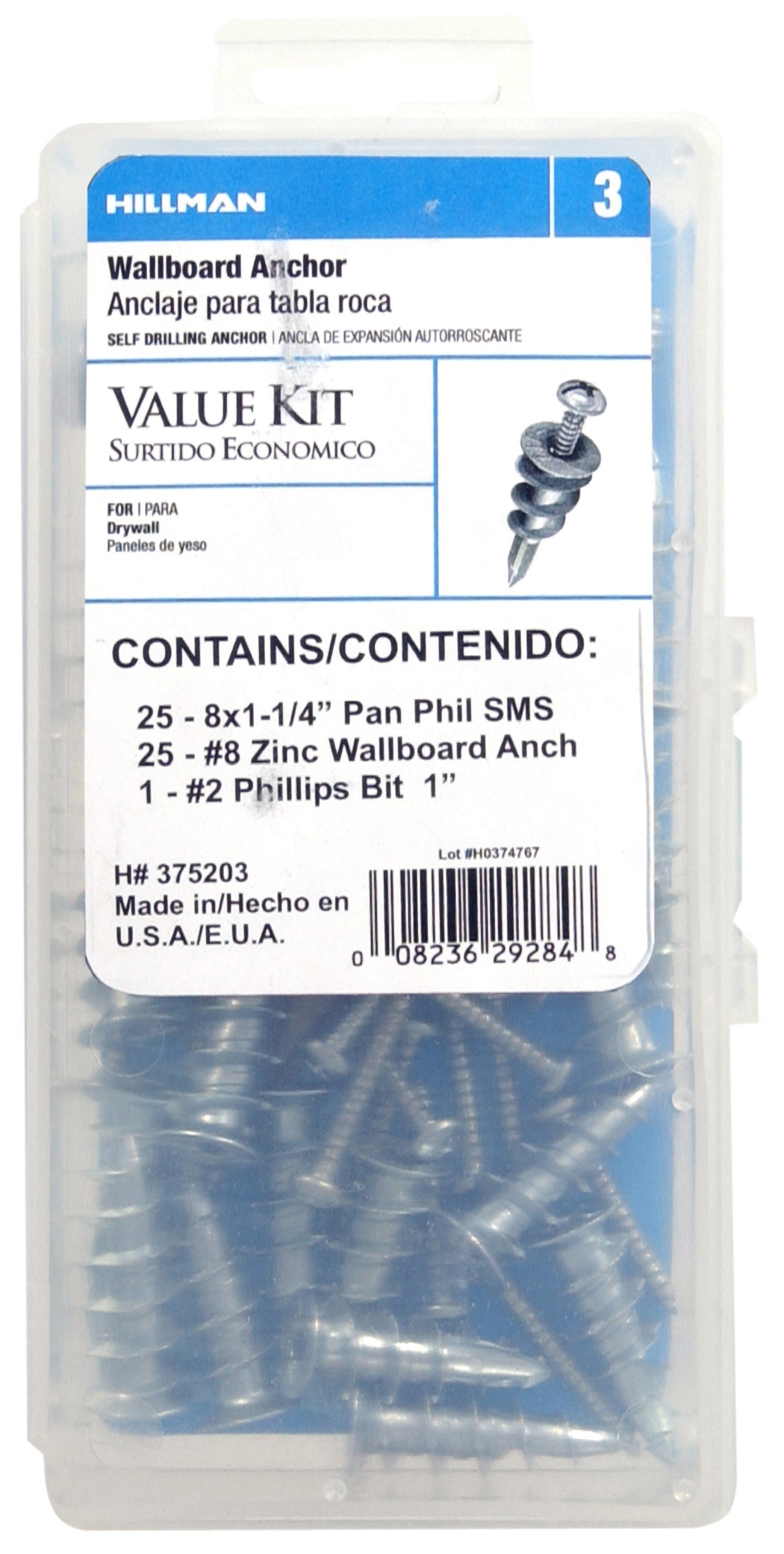 Hillman 375203 Self-Drilling EZ Wallboard Anchor with #8 Screw Kit, 51-Piece