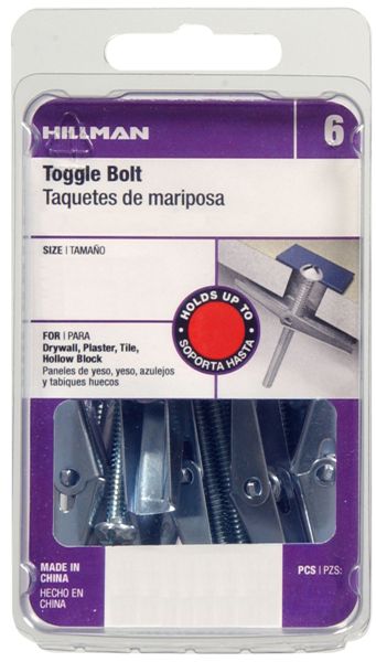 Hillman 41428 Round Head Toggle Bolt 1/4 x 3", 6 Pack