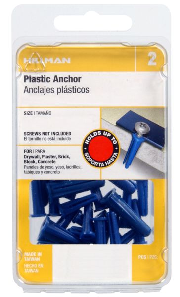 Hilllman Fasteners 41394 Conical Plastic Anchor, 10-12 x 1", Blue, 25 Pack