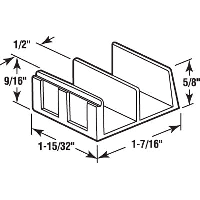 Slide-Co 191681 Tub Enclosure Sliding Shower Door Bottom Nylon Guide, 1-7/16"