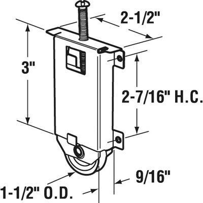 Slide-Co 16661 Mirror Door Roller Assembly, 1-1/2", Plastic, Concave