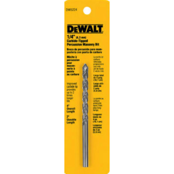 DeWalt® DW5224 Carbide Tipped Premium Percussion Masonry Drill Bit, 1/4" x 4"