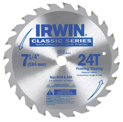 Irwin Tools 25130 Classic Series Carbide Tipped Circular Saw Blade, 7-1/4", 24T