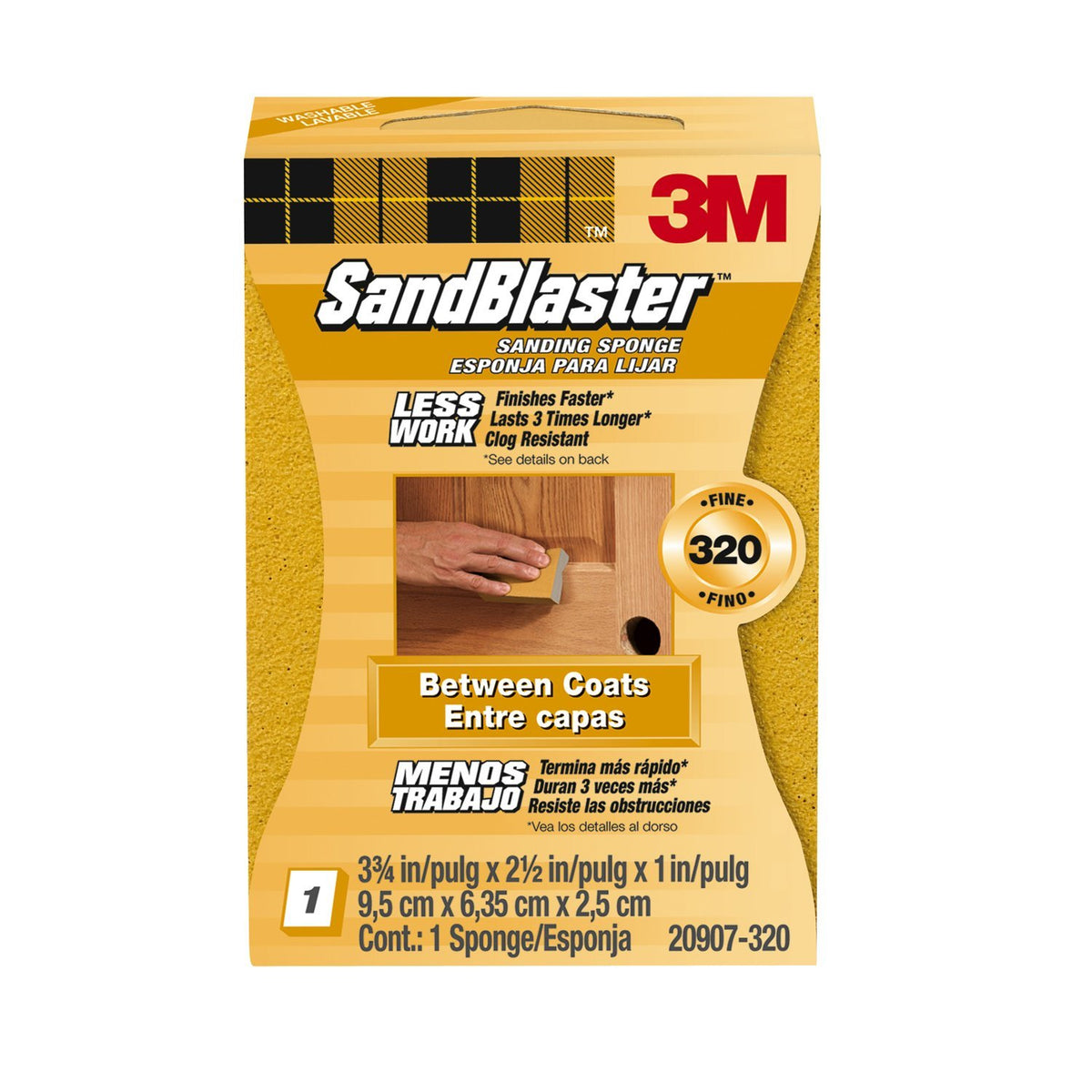 3M 20907-320 SandBlaster Between Coats Sanding Sponge Block, 220-Grit, Gold
